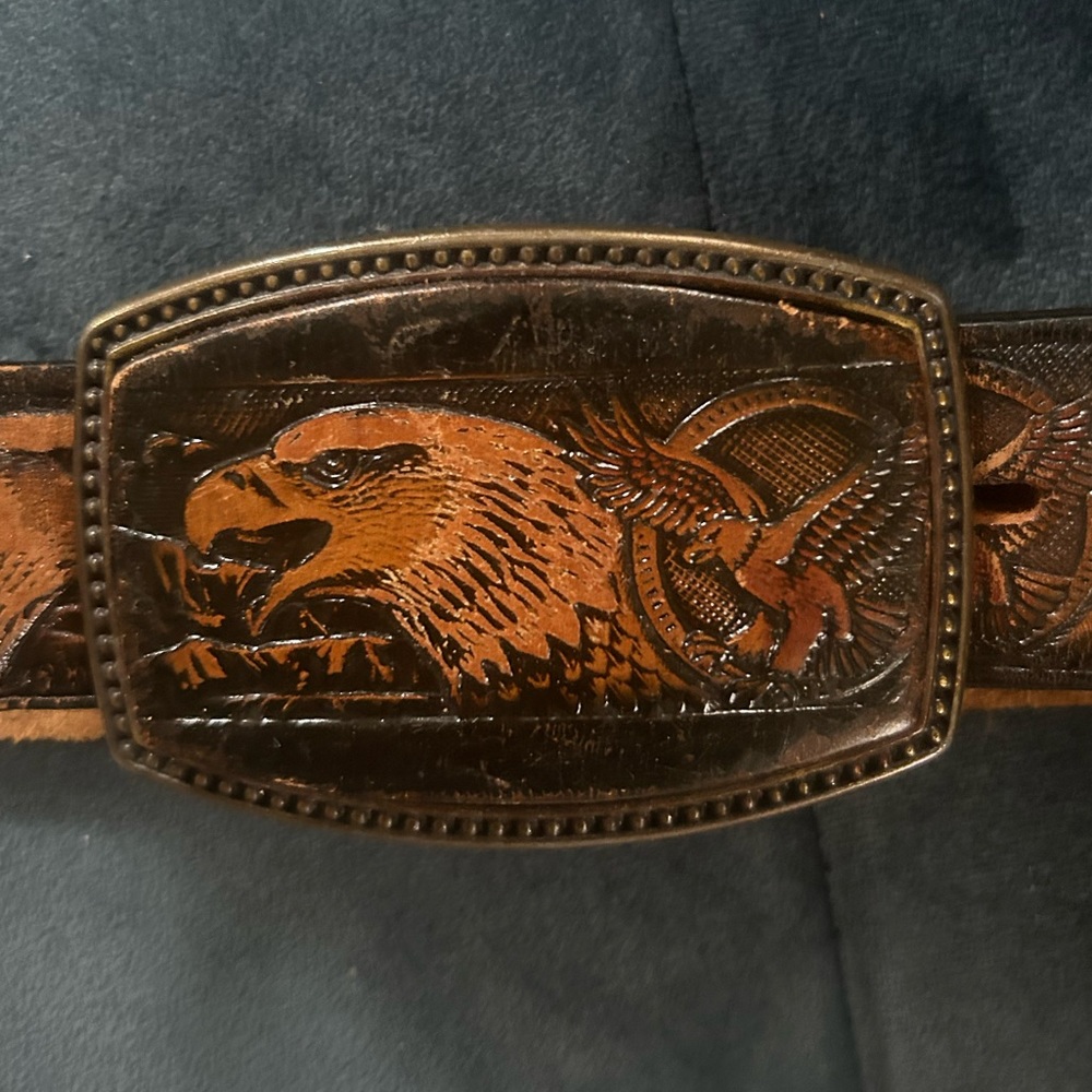 Alumaline embossed leather belt and buckle 28-34”